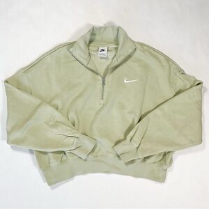 Nike Quarter Zip Cropped Light Green Fleece Long Sleeve Sweatshirt